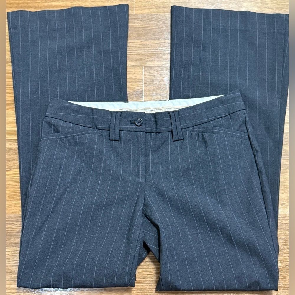 Vintage Express pinstripe y2k gray low rise flare leg pants career preppy 29 EC